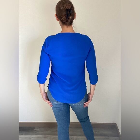 Express Blouse Top XS Cobalt Blue Chiffon Light Flowy - Picture 6 of 13